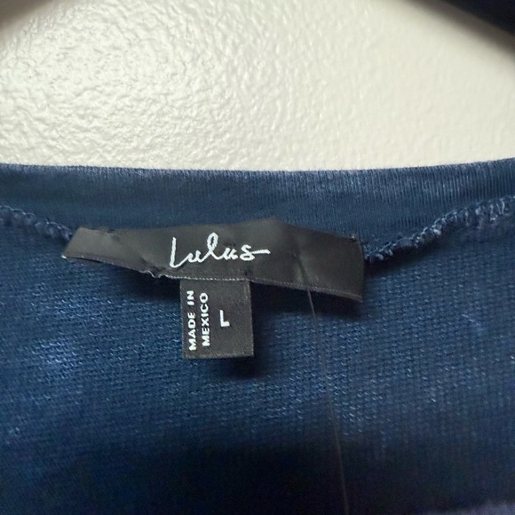 Lulus Definite Beauty Washed Dark Blue Short Sleeve Mini Dress Sz Large NWT - Picture 2 of 7